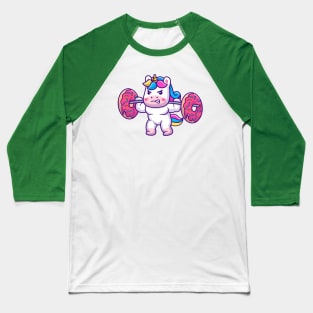 Cute Unicorn Lifting Donut Barbell Cartoon Baseball T-Shirt